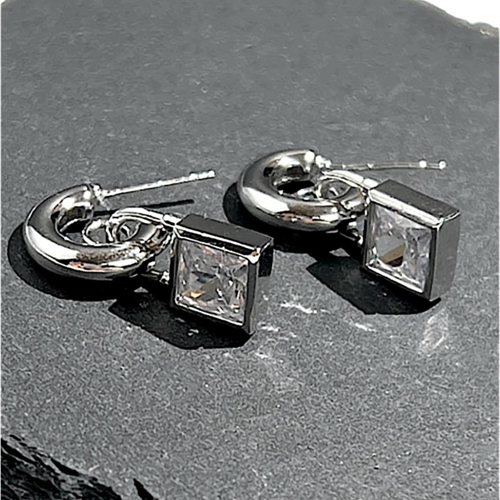 Sterling Silver Zircon Lock Minimalist Hoop Earrings